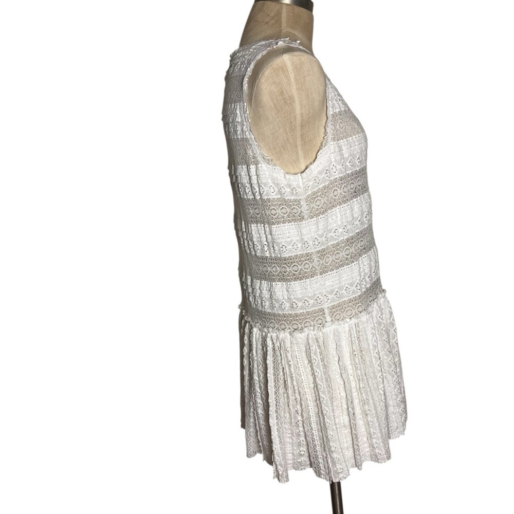 Intimately Free People Lace Mini Dress Cream Sheer Drop Waist Prairie Boho Tunic - Picture 7 of 12